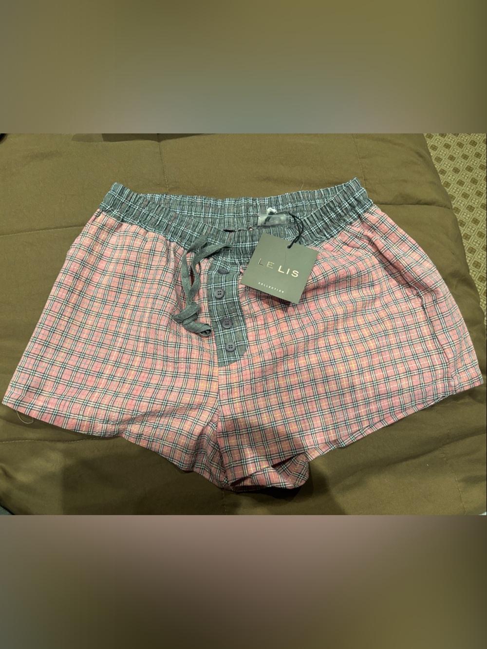 Le Lis Pink Plaid High-Waist Lounge Shorts